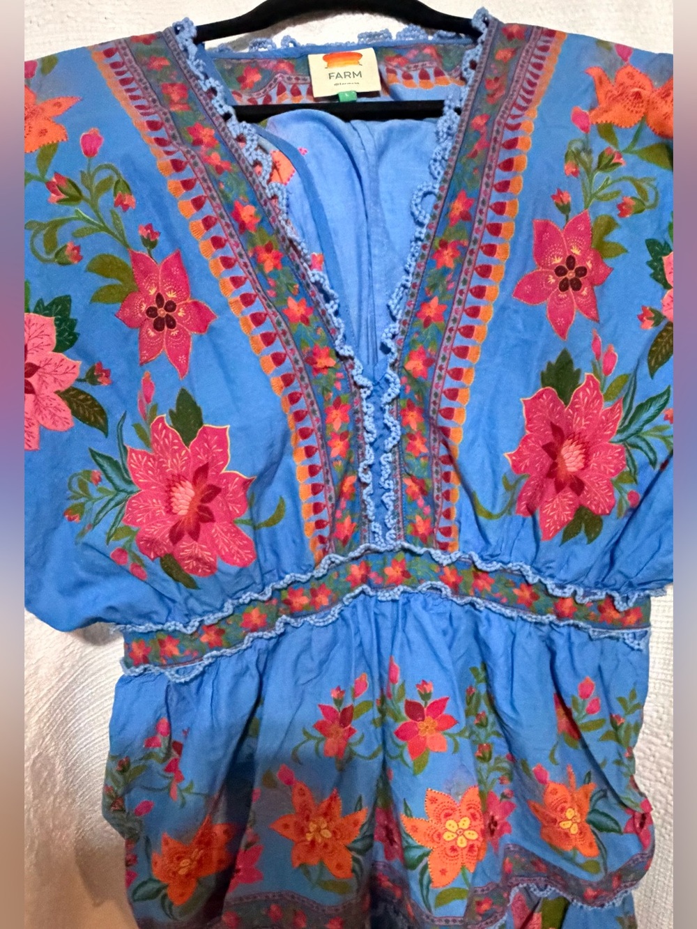 FARM Rio Blue Floral Embroidered Tiered Mini Dress - Picture 3 of 5